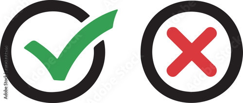 Success and Failure Circle Icons Green Checkmark and Red Cross Symbols