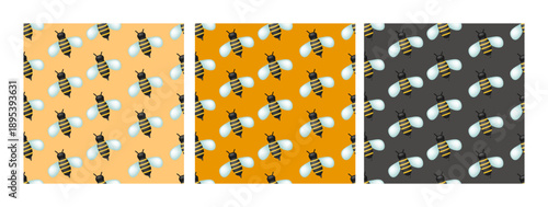 Bee seamless pattern. Vector clipart isolated on white background.