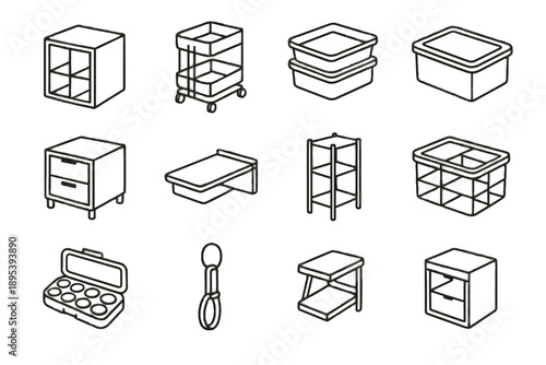 Vector folding cube tiny container desktop shelf space icon storage bin sliding