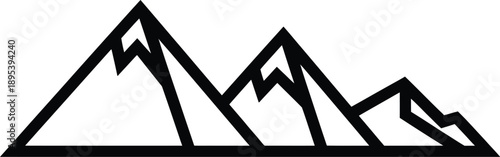Range of sharp mountain peaks in black white silhouette, stylish modern nature landscape graphic design element