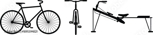 Bicycle Front View of Bicycle and Angled Rowing Machine Silhouettes bike exercise equipment