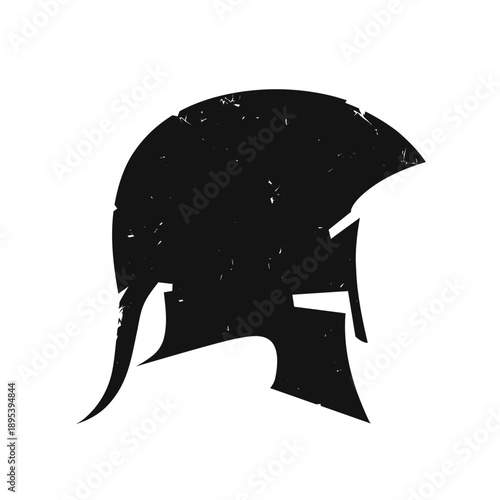 Helmet logo icon sign. Spartan medieval knights helmet. Distressed grunge shabby texture. Vintage old design style for brand. Fashion print clothes apparel greeting invitation card banner poster flyer