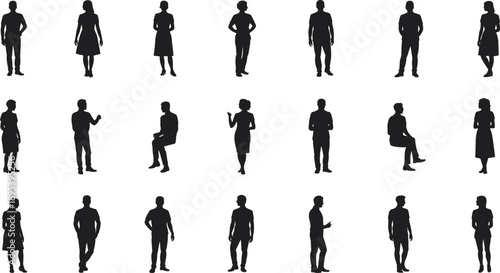Collection of Silhouettes of Men and Women in Various Poses people figures