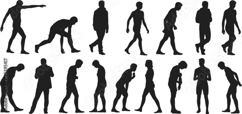 Diverse Male Silhouettes Showing Various Poses and Expressions Keywords: male, silhouette, man, person, human, figure, shape
