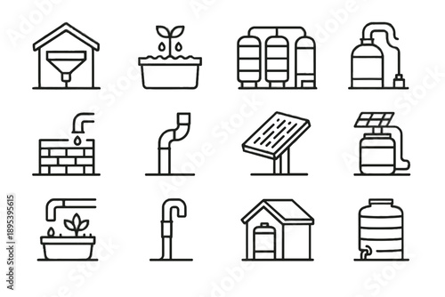 Inlet filter funnel rain pot vector collector icon planter rainwater icons urban