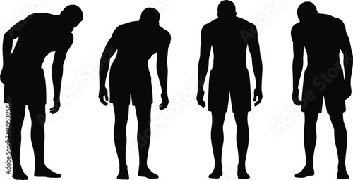 Four Black Silhouettes of a Man in Athletic Shorts in Various Poses male person