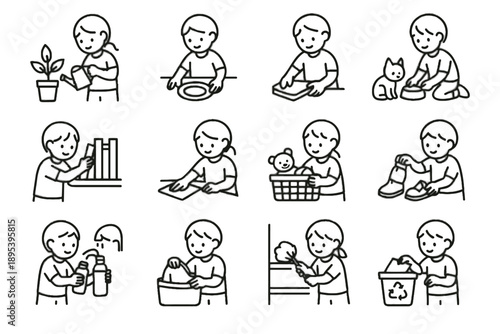 Chore icon folding paper mindful icons shelf placing vector shoes dusting small