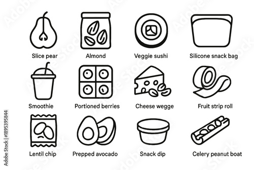 Icons healthy boat prepped roll berries pear snack icon halves bag veggie