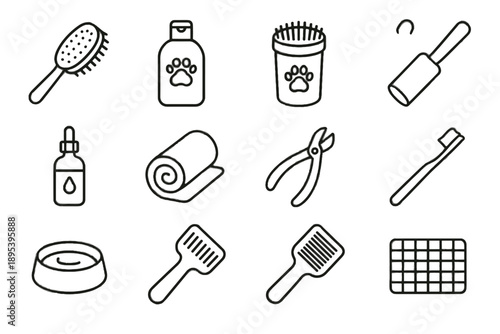 Comb bowl paw hygiene icons shampoo dropper soft nail pet icon roller