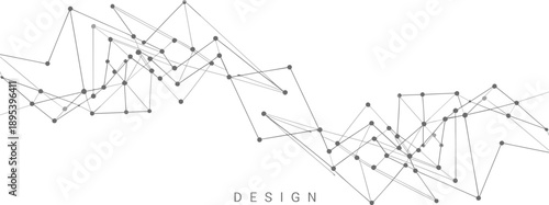Intricate abstract network of interconnected grey dots and lines with varying line weights and density on a white background