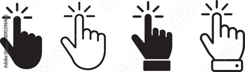 Hand click icon set with clean vector symbols for cursor, tap, touch actions in apps, web and UI
