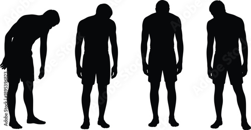 Silhouette Of A Man In Four Different Poses Showing Fatigue Or Sadness tired exhausted