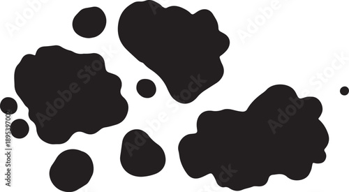 Black ink blots on white background abstract art design