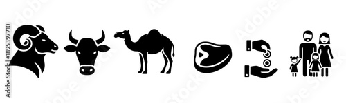 Silhouette Qurbani icons for Eid al-Adha religious holiday.