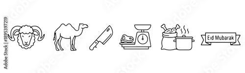 Eid al-Adha sacrifice icons for Islamic holiday celebration