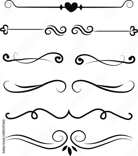 elegant black filigree dividers and calligraphic flourishes decorative vector illustration