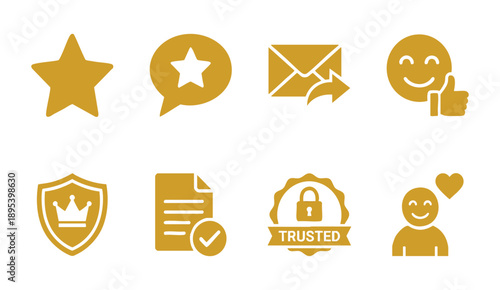 Golden icons for business and communication needs