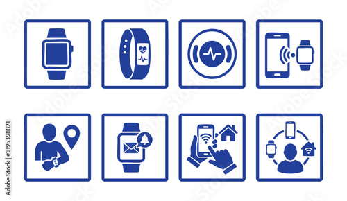 Smartwatch and smartphone icons for technology and communication