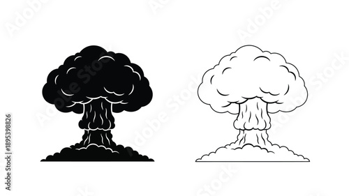 Minimalist landscape with coniferous trees in black silhouette