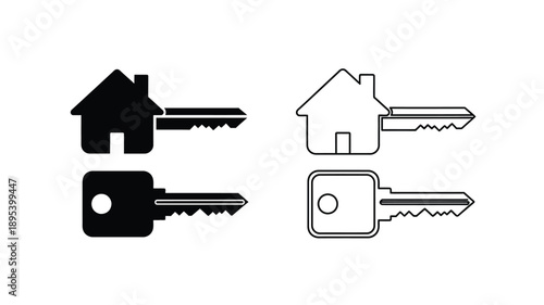 A black key with a house and sun a symbolic representation silhouette