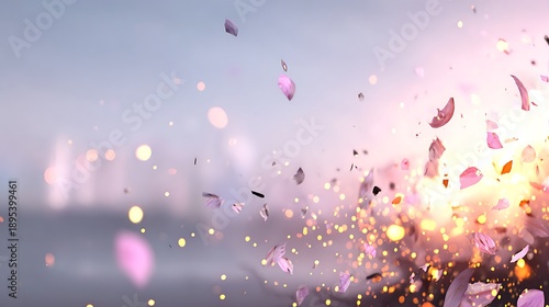 Pink Flower Petals Falling Confetti Sparks Bright Celebration Scene