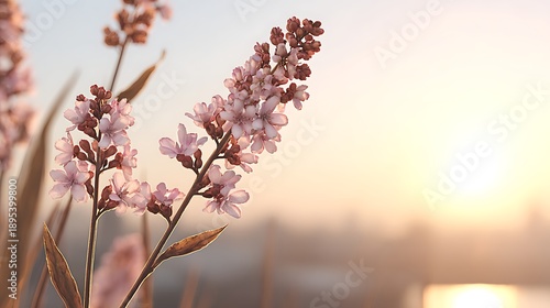 Pink Flowering Plant Blooming in Sunset Light in Natural Outdoor Setting