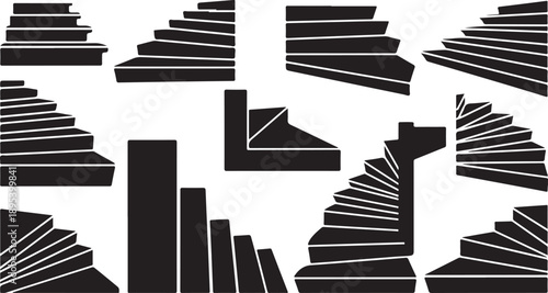 Black and white illustration of stacked books pattern design