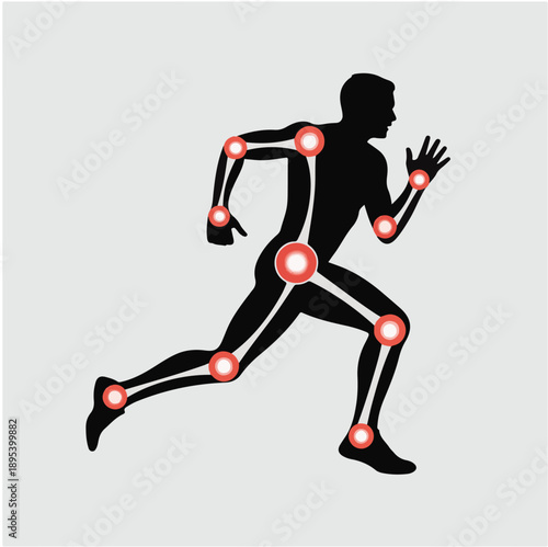 Running Human Body with Joint Points and Skeleton Motion Vector Illustration