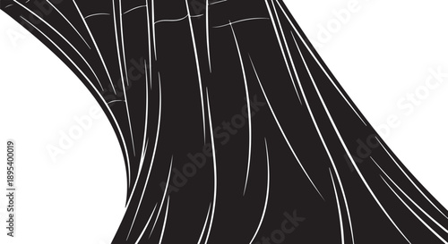 Black hair illustration with white lines on white background
