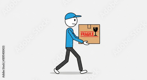 Delivery person carrying a fragile package illustration.