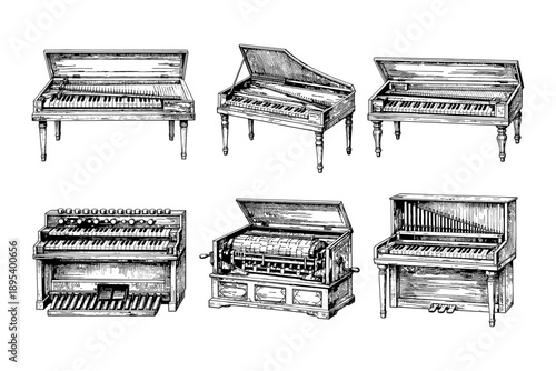 Vintage musical instruments: harpsichord, organ, clavichord collection