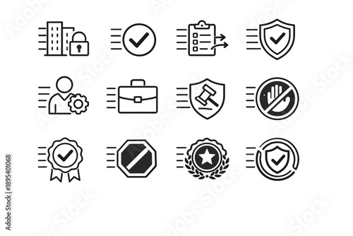 Compliance regulated governance panel minimalist override lock icon enterprise icons vector shield