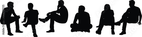 Large collection of diverse people silhouettes standing in various casual poses, group of men and women figures isolated on white background for graphic design.