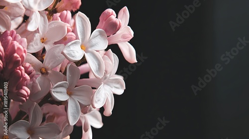 Pink Lilac Flowers Blossoming with Soft Light on Dark Background