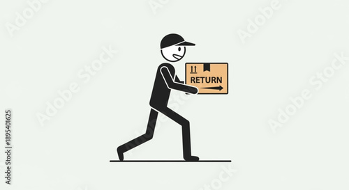Delivery person carrying a package with return label.
