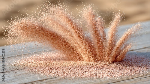 Pink Sand Falling on Wooden Surface in Natural Light