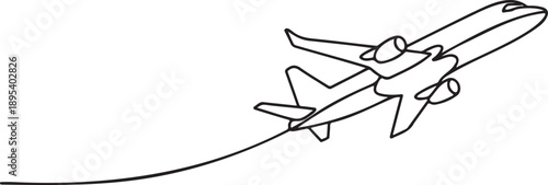 Airplane Taking Off Line Art Illustration Commercial Aviation Graphic