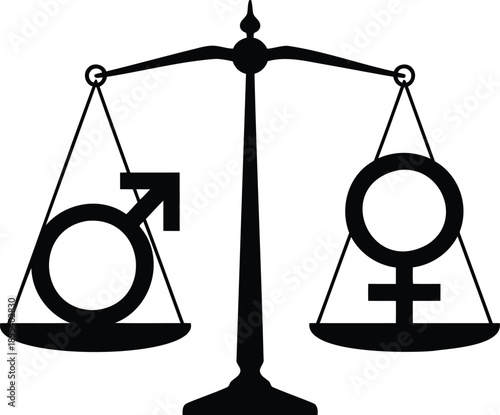 Gender Equality Concept Vector Illustration with Male and Female Symbols on Balanced Justice Scales