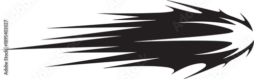 Black abstract motion streak graphic design element isolated white
