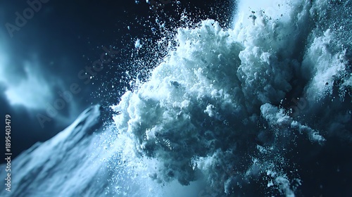 Powerful Ocean Wave Breaking with Foam and Spray in Deep Blue Sea Scene