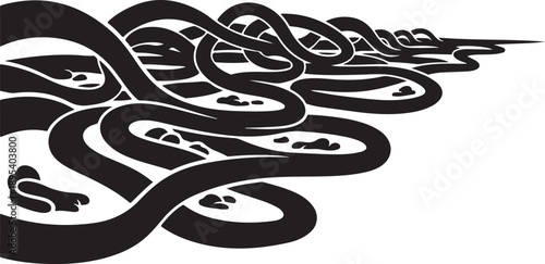 Black snakes coiled together in a messy pile illustration