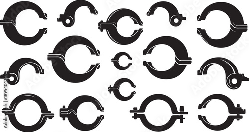 Collection of various clamp icons in black and white