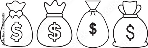 Money Bags of Fortune: Captivating depiction of financial wealth and prosperity. Each money bag stands as a symbol of abundance and opportunity.