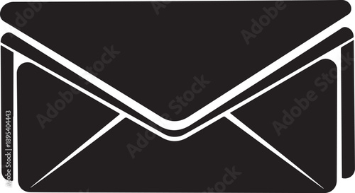 Simple Black Envelope Icon with White Outline Design Element