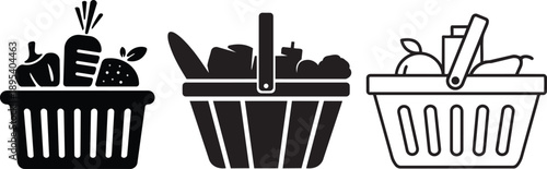 Shopping Cart Delight: A collection of various shopping cart silhouettes, each brimming with healthy produce, symbolizing the bounty of fresh groceries, and the convenience of shopping.