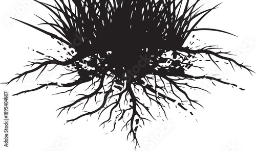 Black and white illustration of neuron or root system