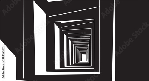 Monochromatic perspective of a long abstract corridor tunnel view