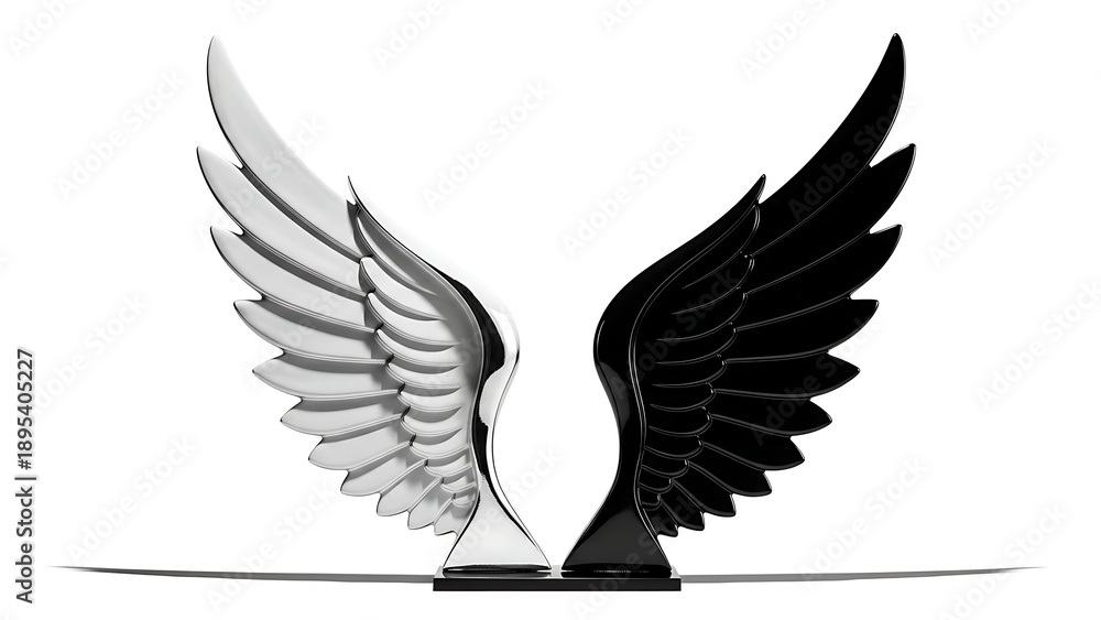 Obraz premium Sculpture showing two figures with wings symbolizing business partnership and collaboration in a shared space