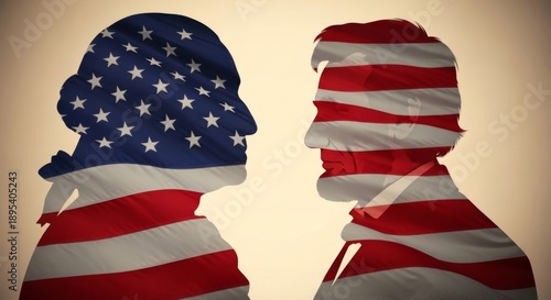 Iconic american presidents george washington and abraham lincoln silhouettes merged with us flag symbolism representing national identity heritage and presidential leadership