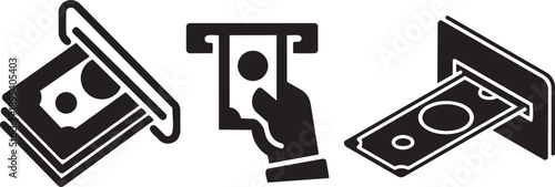 Financial Transactions Icons: A set of stylized icons depicting financial transactions, money and commerce.